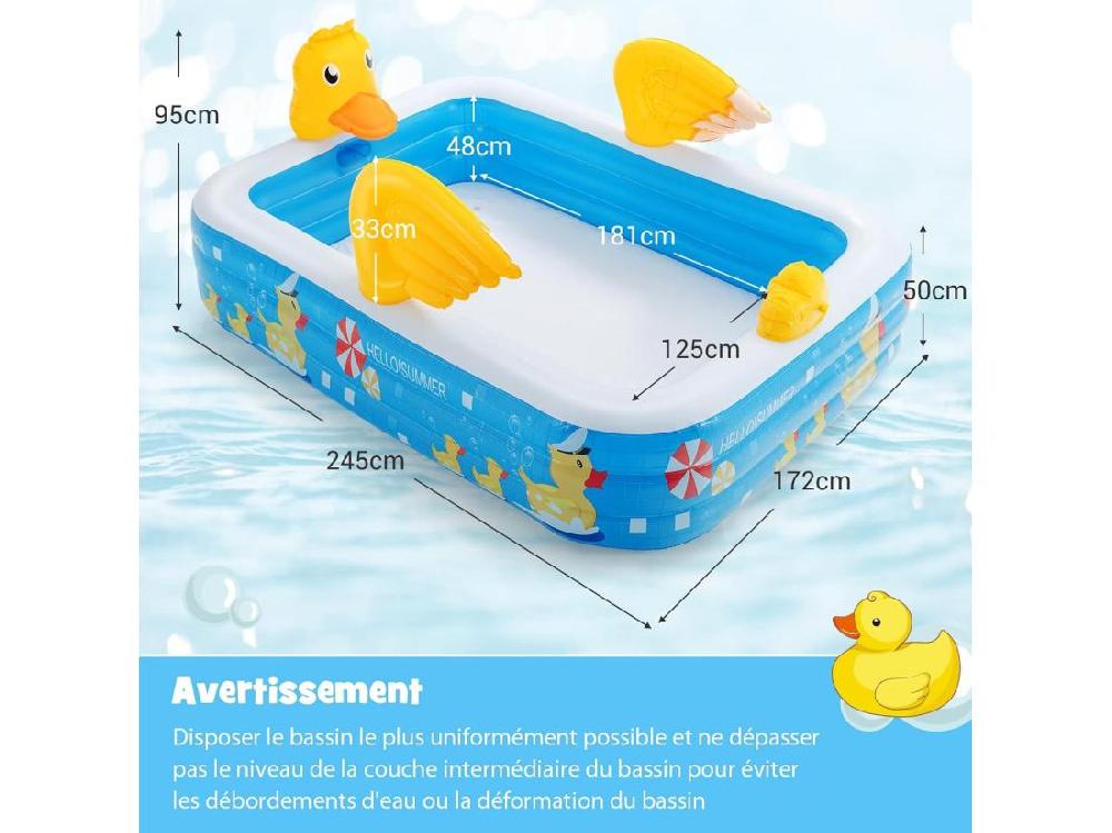 Vente Unique Piscine Gonflable Rectangulaire Piscine Familiale Pour Enfants Et Adultes Piscine Gonflable Sur Le Thème Du Canard Pour Cour Jardin à Partir De 3 Ans