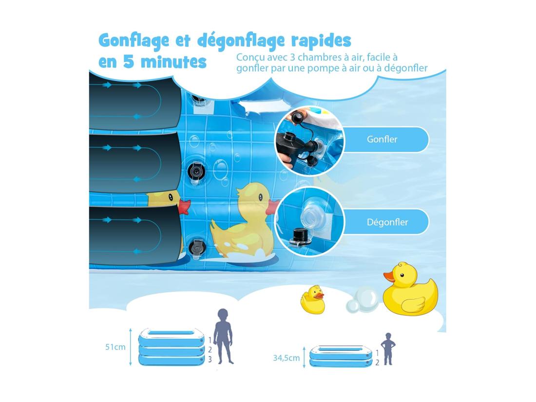 Vente Unique Piscine Gonflable Rectangulaire Piscine Familiale Pour Enfants Et Adultes Piscine Gonflable Sur Le Thème Du Canard Pour Cour Jardin à Partir De 3 Ans