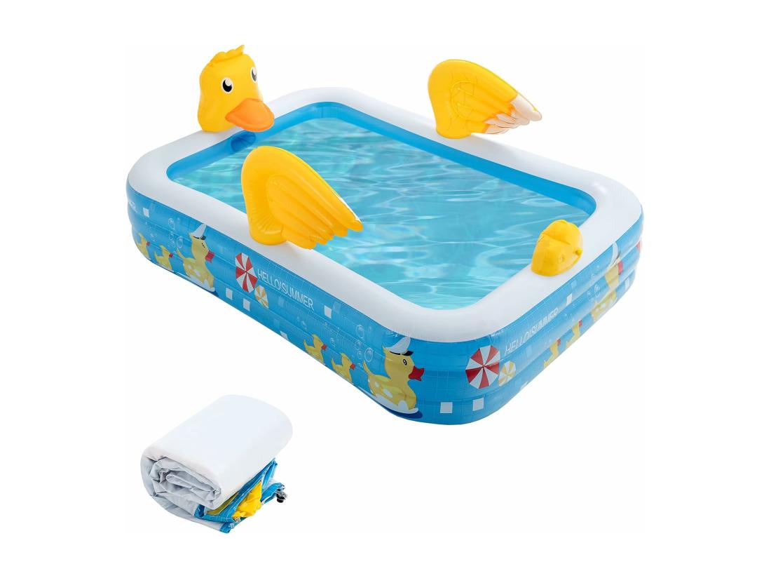 vente unique Piscine Gonflable Rectangulaire Piscine Familiale pour Enfants et Adultes Piscine Gonflable sur Le Thème du Canard pour Cour Jardin à partir de 3 Ans