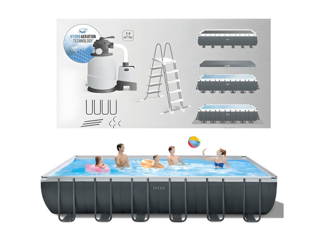 vente unique Piscine hors sol 732x366x132 cm avec pompe échelle et accessoires