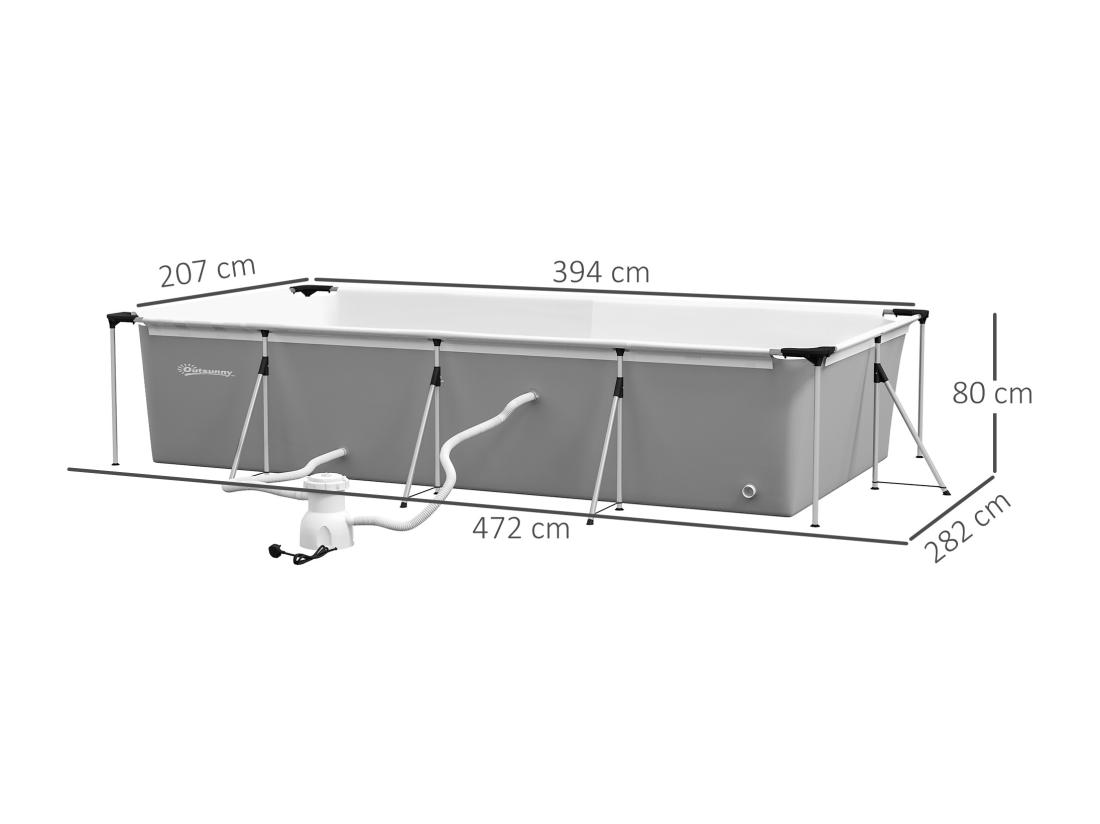 Vente Unique Piscine Hors Sol Rectangulaire 5 Pers. Dim. 472L X 282l X 80H Cm Avec Accessoires Blanc Gris