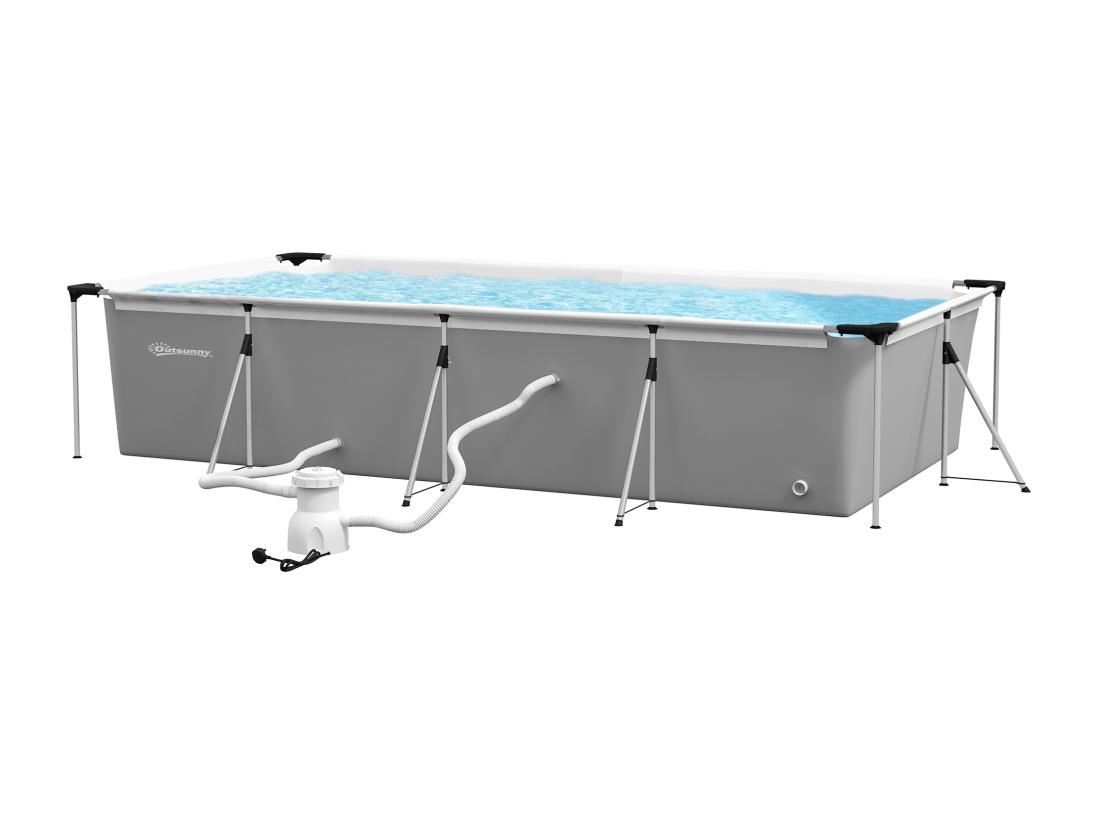 Vente Unique Piscine Hors Sol Rectangulaire 5 Pers. Dim. 472L X 282l X 80H Cm Avec Accessoires Blanc Gris