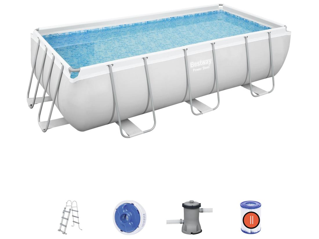 Vente Unique Piscine Hors-sol Tubulaire Bestway Power Steel 404x201x100 Cm Épurateur à Cartouche De 2 006 L/H Échelle