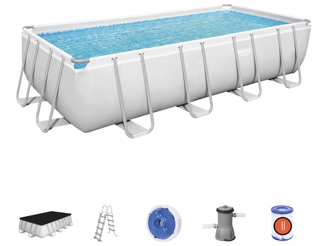 Vente Unique Piscine Hors-sol Tubulaire Bestway Power Steel 488x244x122 Cm Épurateur à Cartouche De 3 028 L/H Bâche Et Échelle