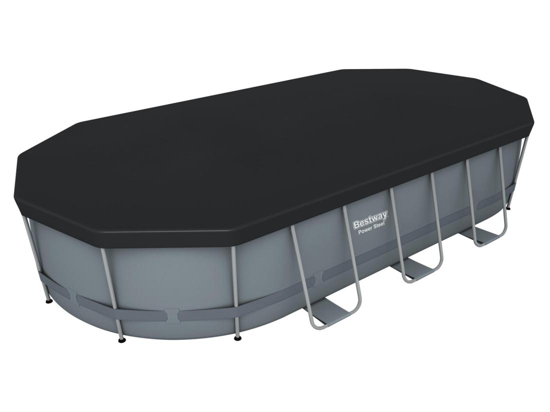 Vente Unique Piscine Hors-sol Tubulaire Bestway Power Steel Ovale 549x274x122 Cm Épurateur à Cartouche De 5 678 L/H Bâche Et Échelle