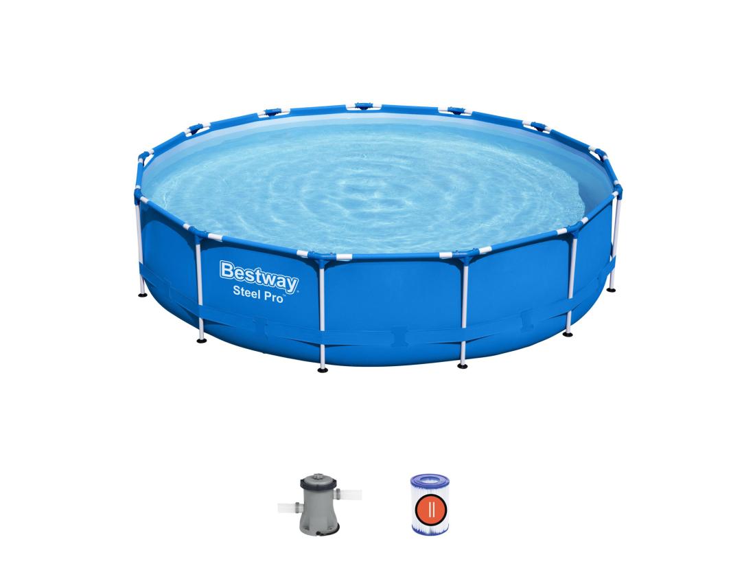 Vente Unique Piscine Hors-sol Tubulaire Bestway Steel Pro 396x84 Cm Épurateur à Cartouche De 2 006 L/H