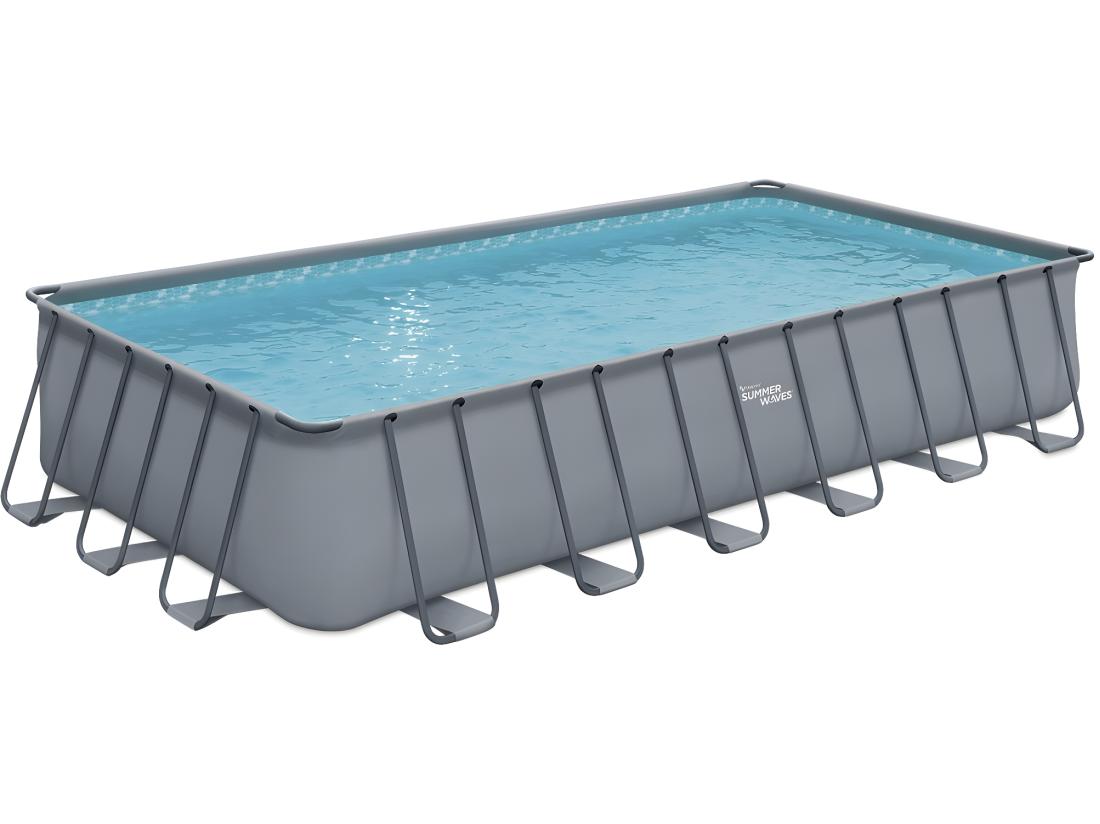 Vente Unique Piscine Tubulaire Grise - "LUDO 5" - 7.32 X 3.66 X 1.32 M - Filtration à Sable 5 7m3/H