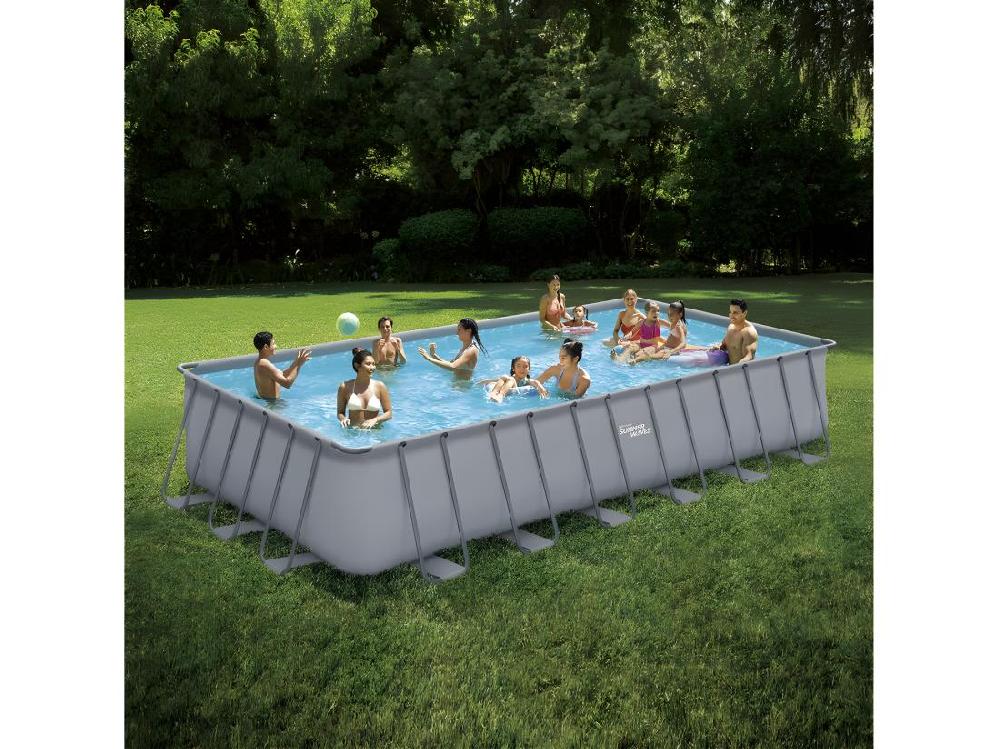 Vente Unique Piscine Tubulaire Grise - "LUDO 5" - 7.32 X 3.66 X 1.32 M - Filtration à Sable 5 7m3/H