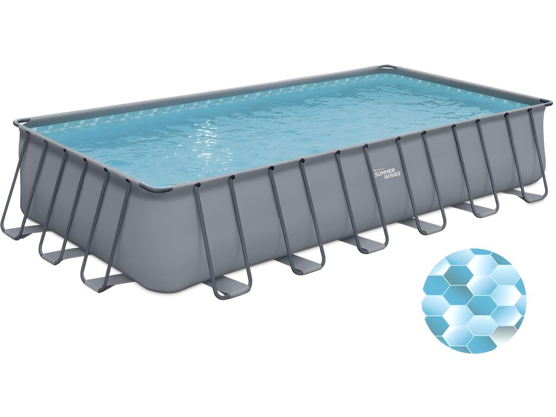 Vente Unique Piscine Tubulaire Grise - "LUDO 5" - 7.32 X 3.66 X 1.32 M - Filtration à Sable 5 7m3/H