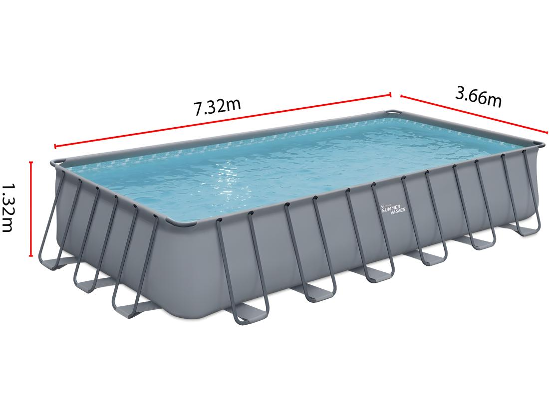 vente unique Piscine tubulaire grise - "LUDO 5" - 7.32 x 3.66 x 1.32 m - Filtration à sable 5 7m3/H