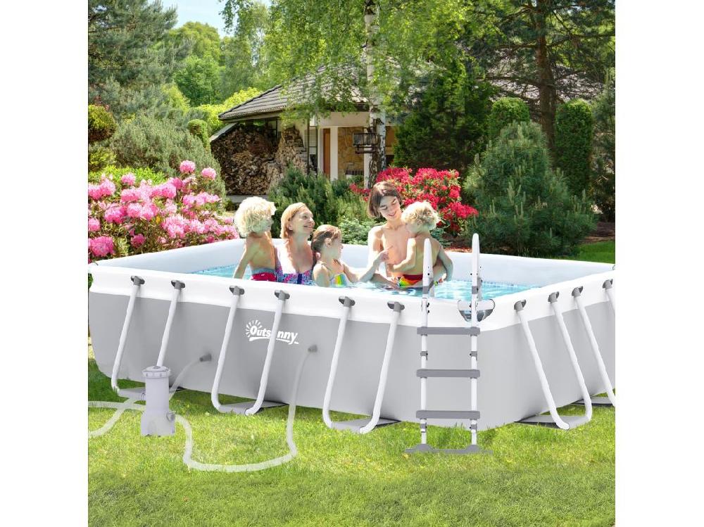 Vente Unique Piscine Tubulaire Hors Sol 5 Personnes Avec Accessoires Dim. 425L X 230l X 101H Cm Acier PVC Gris Bleu