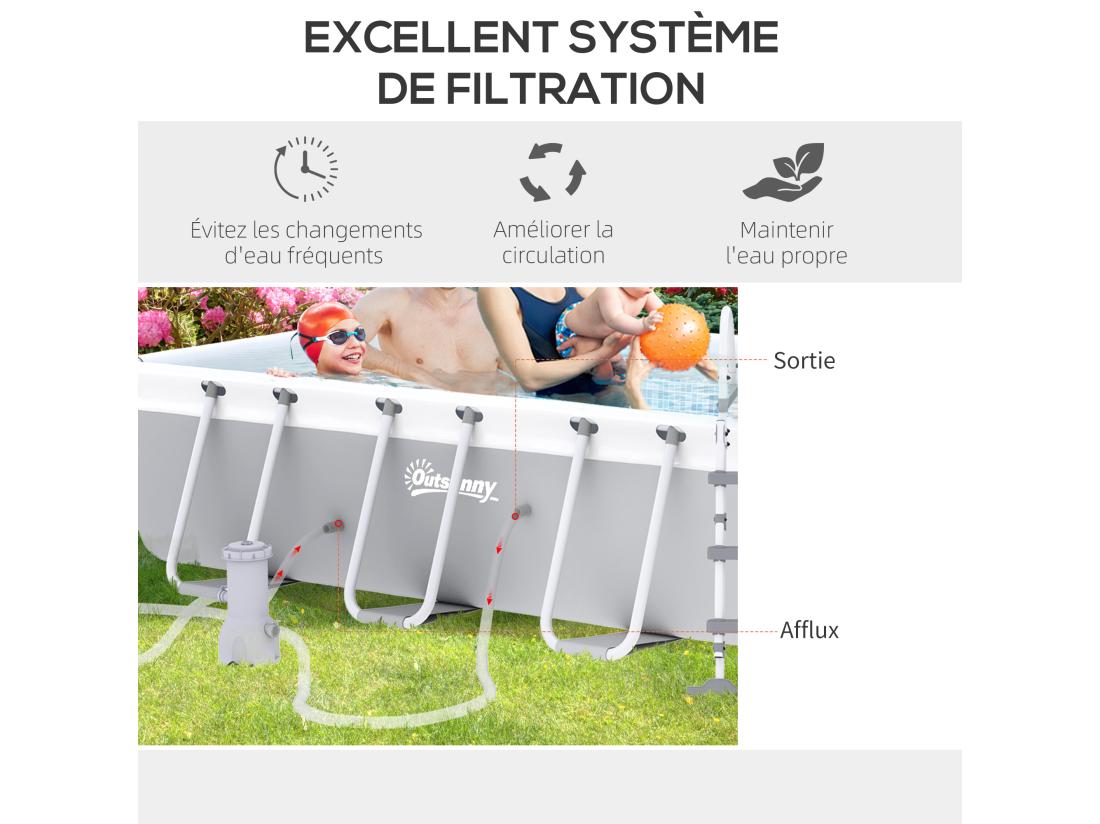 Vente Unique Piscine Tubulaire Hors Sol 5 Personnes Avec Accessoires Dim. 425L X 230l X 101H Cm Acier PVC Gris Bleu