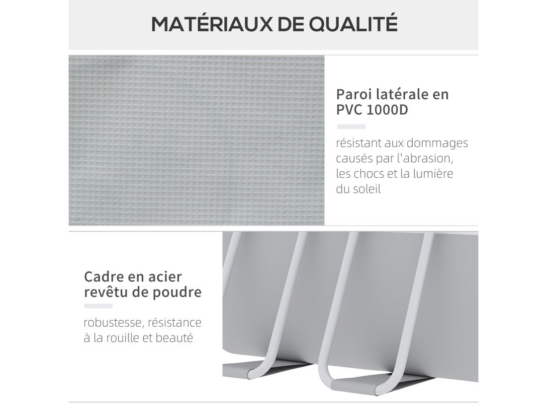 Vente Unique Piscine Tubulaire Hors Sol 5 Personnes Avec Accessoires Dim. 425L X 230l X 101H Cm Acier PVC Gris Bleu