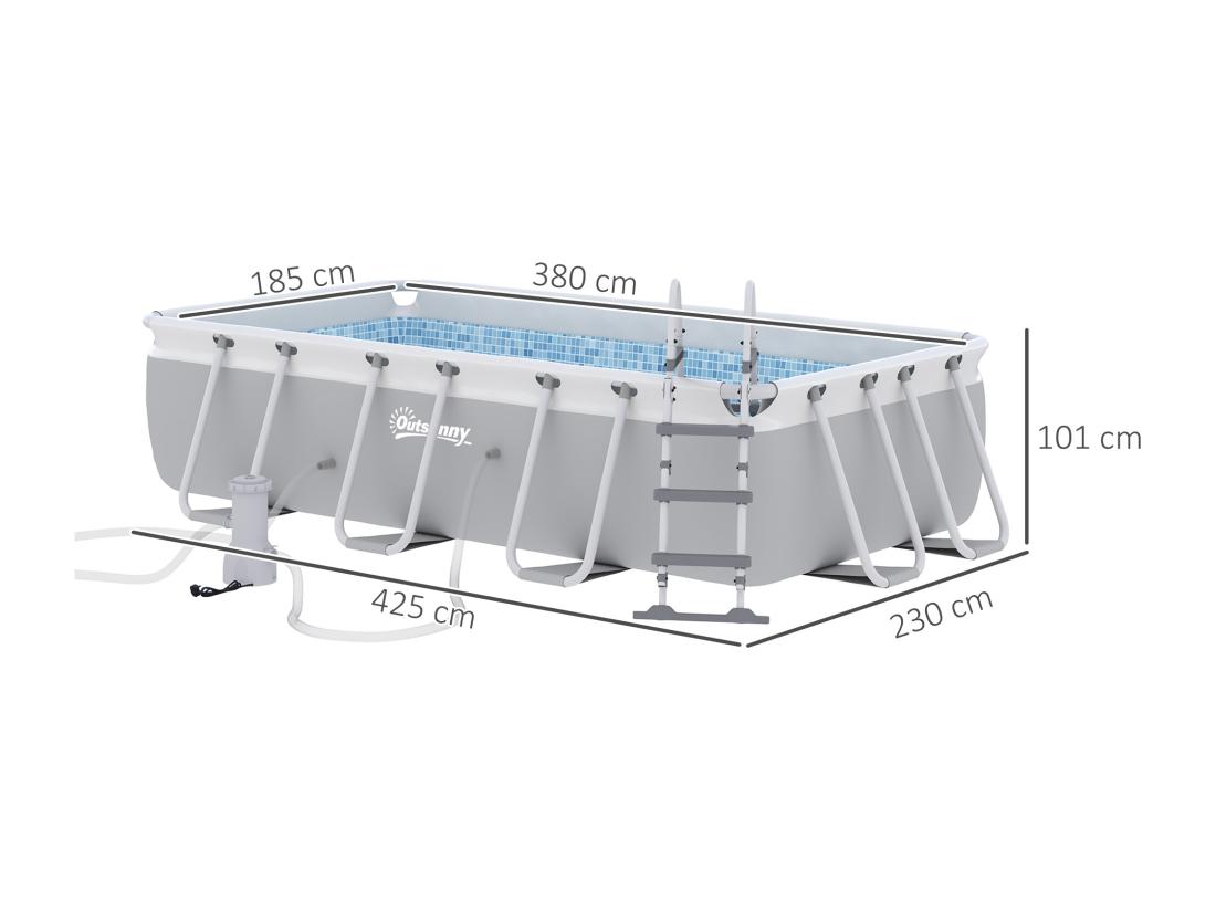 vente unique Piscine tubulaire hors sol 5 personnes avec accessoires dim. 425L x 230l x 101H cm acier PVC gris bleu