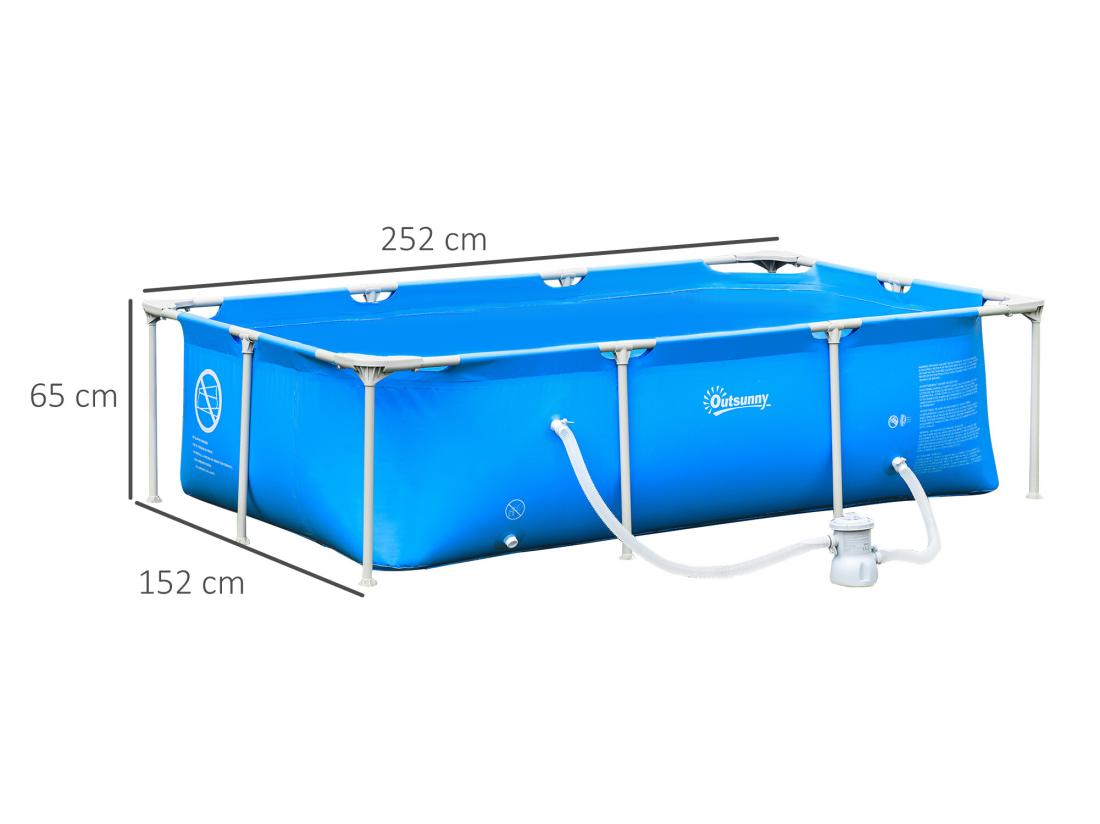 Vente Unique Piscine Tubulaire Hors Sol Rectangulaire Cadre En Métal Avec Filtre 252L X 152l X 65H Cm Bleu