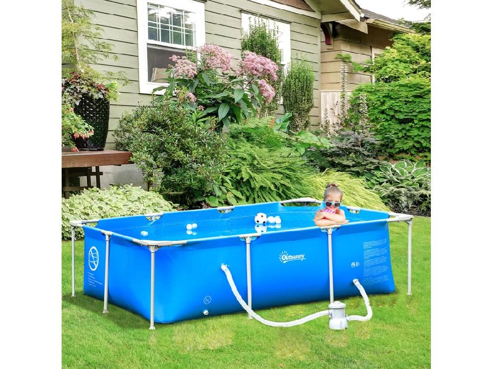 Vente Unique Piscine Tubulaire Hors Sol Rectangulaire Cadre En Métal Avec Filtre 252L X 152l X 65H Cm Bleu