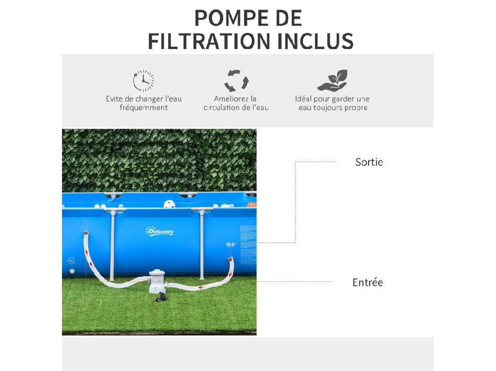 Vente Unique Piscine Tubulaire Hors Sol Rectangulaire Cadre En Métal Avec Filtre 252L X 152l X 65H Cm Bleu