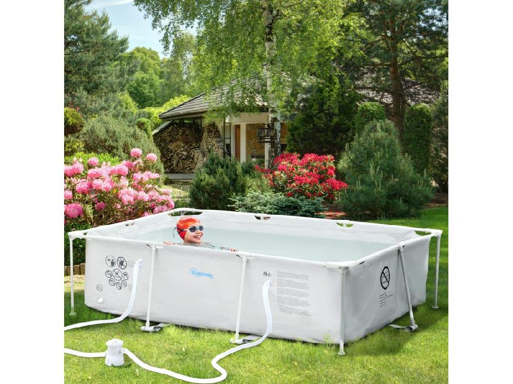 Vente Unique Piscine Tubulaire Hors Sol Rectangulaire Cadre En Métal Avec Filtre 292L X 190l X 75H Cm Gris