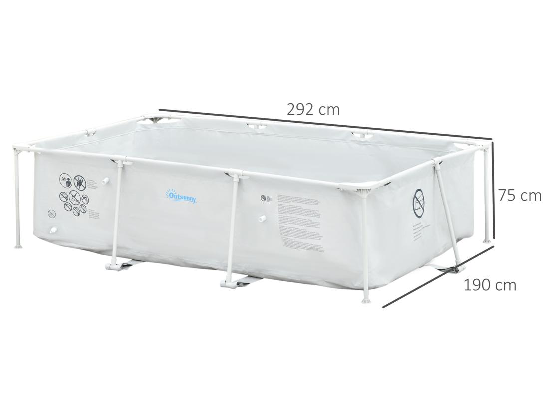 Vente Unique Piscine Tubulaire Hors Sol Rectangulaire Cadre En Métal Avec Filtre 292L X 190l X 75H Cm Gris