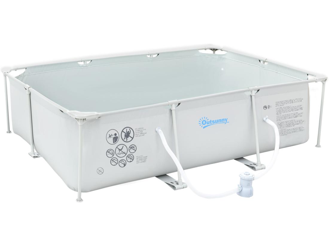Vente Unique Piscine Tubulaire Hors Sol Rectangulaire Cadre En Métal Avec Filtre 292L X 190l X 75H Cm Gris