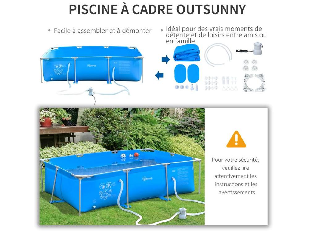 Vente Unique Piscine Tubulaire Hors Sol Rectangulaire Cadre En Métal Avec Filtre 292L X 190l X 75H Cm Bleu
