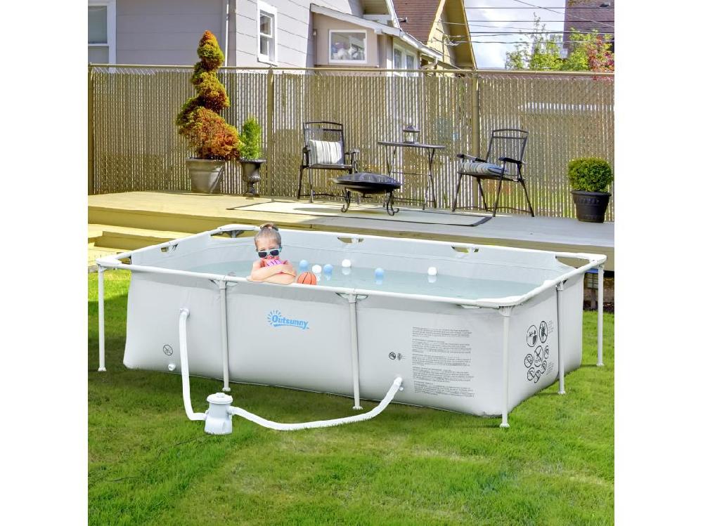 Vente Unique Piscine Tubulaire Hors Sol Rectangulaire Cadre En Métal Avec Filtre 252L X 152l X 65H Cm Gris