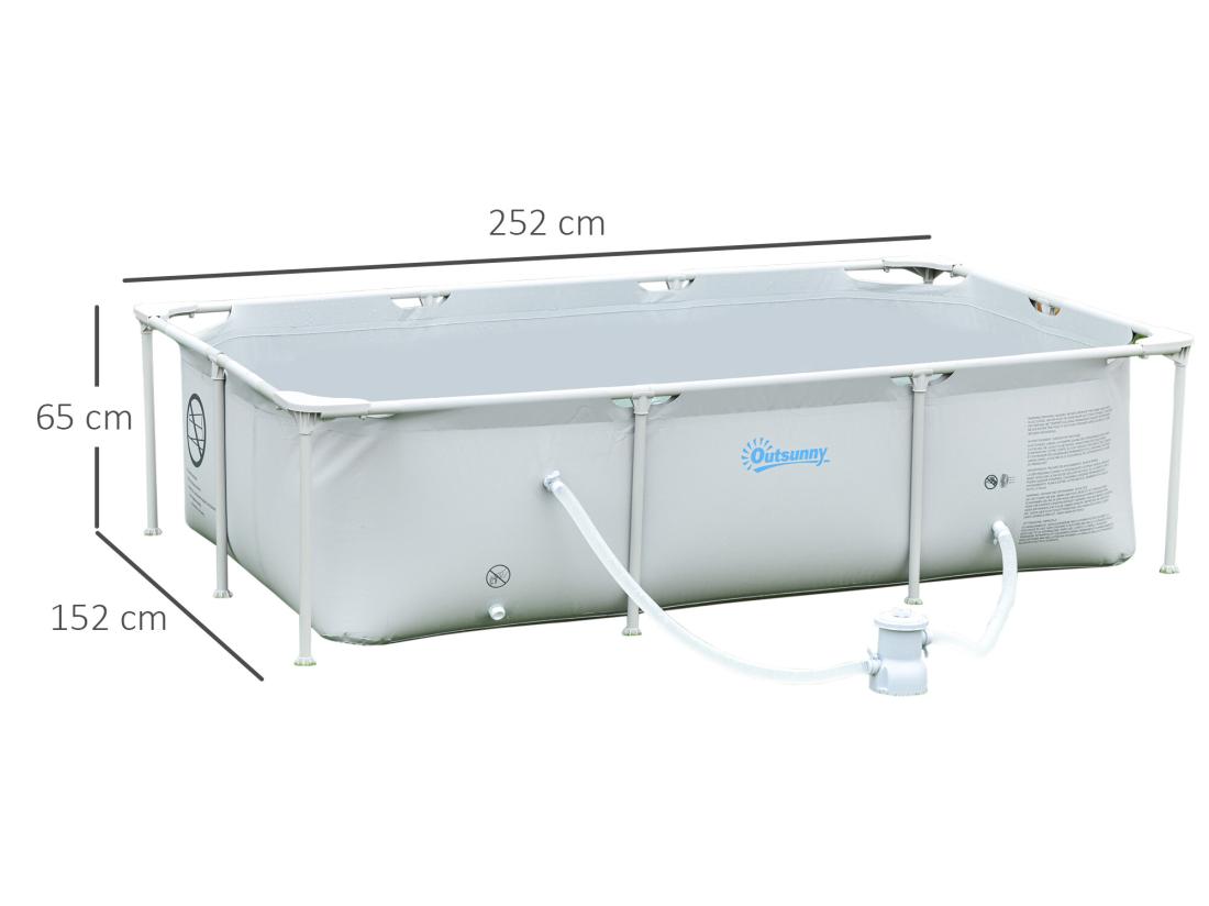 Vente Unique Piscine Tubulaire Hors Sol Rectangulaire Cadre En Métal Avec Filtre 252L X 152l X 65H Cm Gris