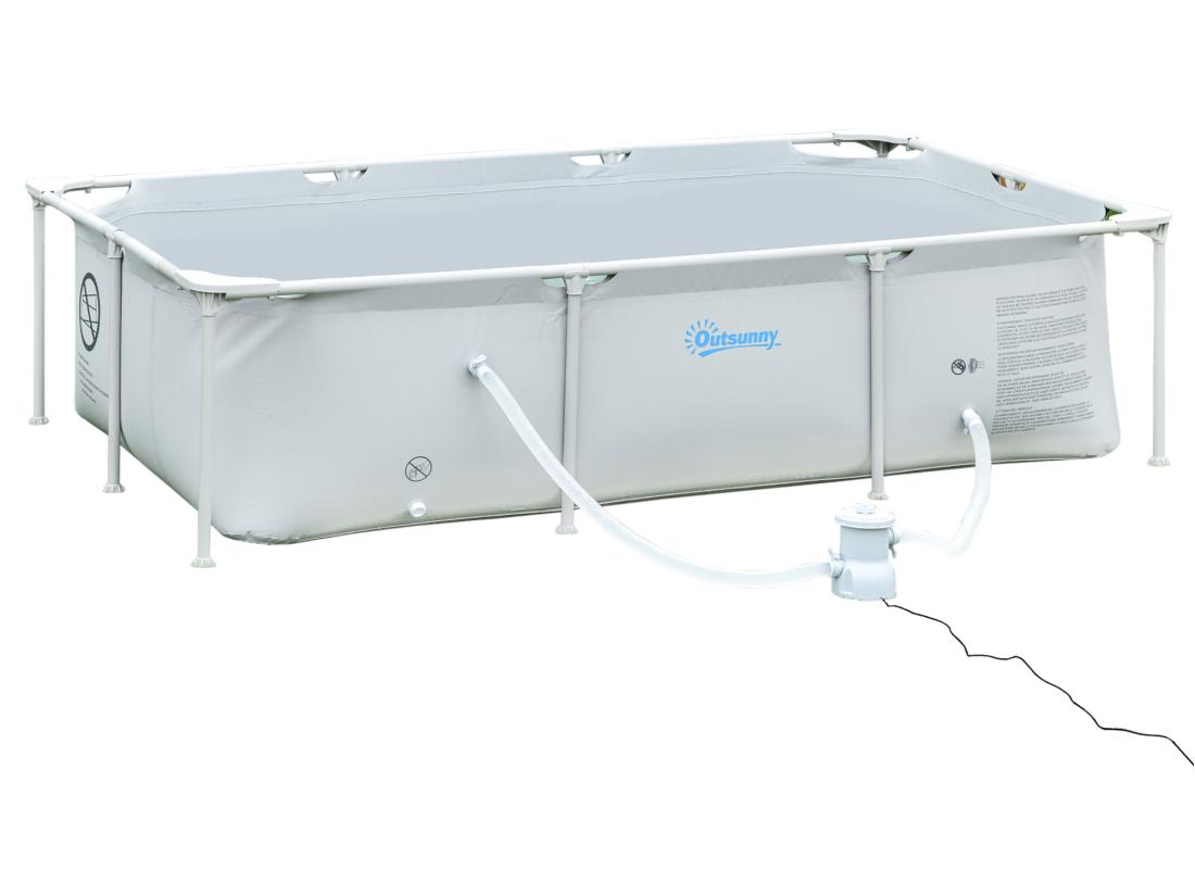 vente unique Piscine tubulaire hors sol rectangulaire cadre en métal avec filtre 252L x 152l x 65H cm gris