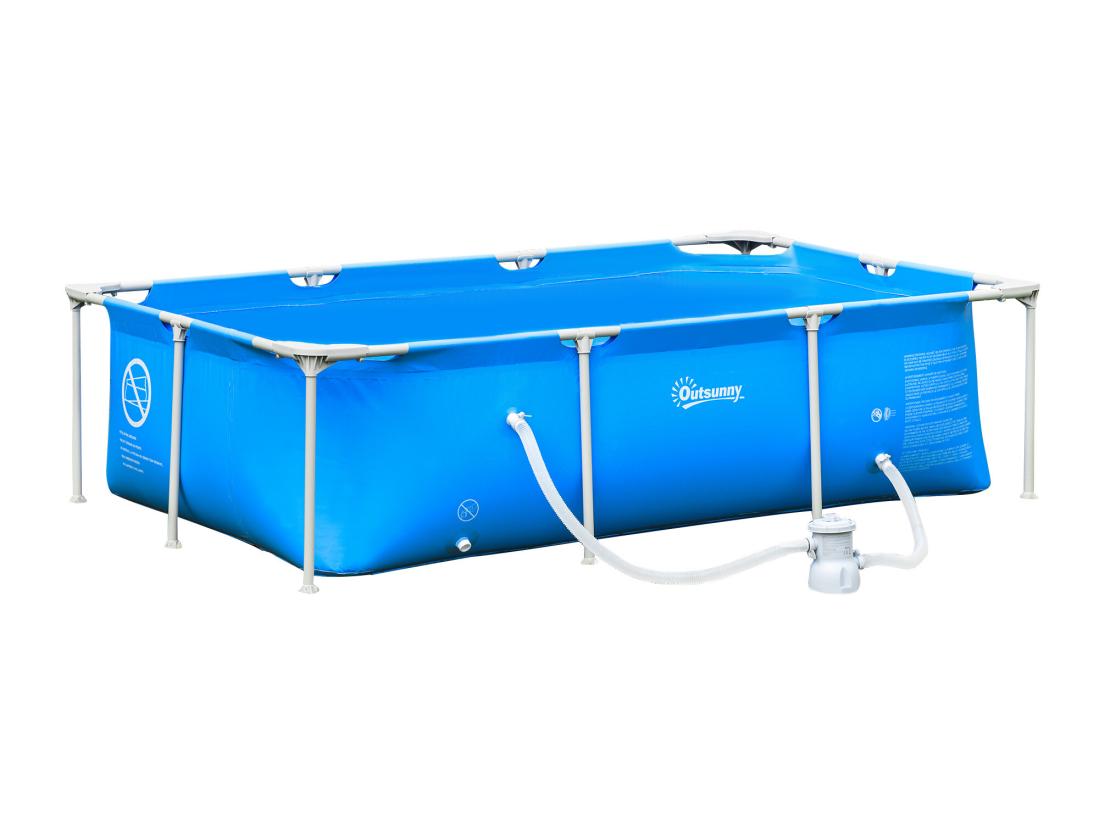 vente unique Piscine tubulaire hors sol rectangulaire cadre en métal avec filtre 252L x 152l x 65H cm bleu