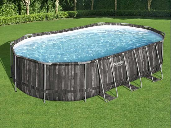 Vente Unique Piscine Tubulaire Power Steel Décor Bois Ovale 6 10 X 3 66 X 1 22 M - Bestway