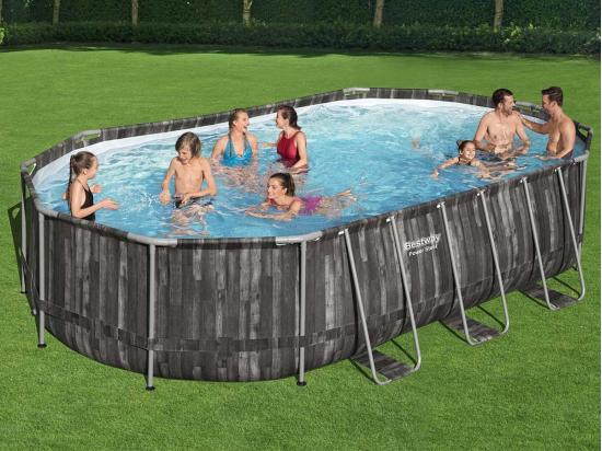 Vente Unique Piscine Tubulaire Power Steel Décor Bois Ovale 6 10 X 3 66 X 1 22 M - Bestway