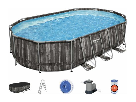 vente unique Piscine tubulaire Power Steel décor bois ovale 6 10 x 3 66 x 1 22 m - Bestway