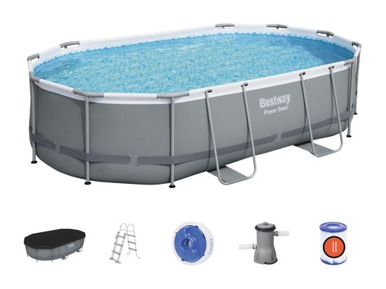 Vente Unique Piscine Tubulaire Power Steel Ovale 4 88 X 3 05 X1 07 M - Bestway