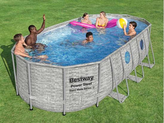Vente Unique Piscine Tubulaire Power Steel SwimVista Avec Hublots Ovale 5 49 X 2 74 X 1 22 M - Bestway