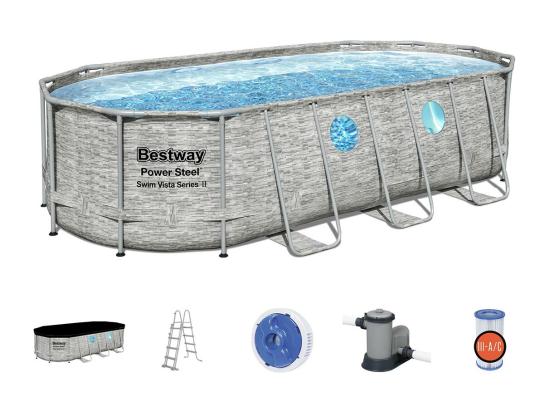 Vente Unique Piscine Tubulaire Power Steel SwimVista Avec Hublots Ovale 5 49 X 2 74 X 1 22 M - Bestway