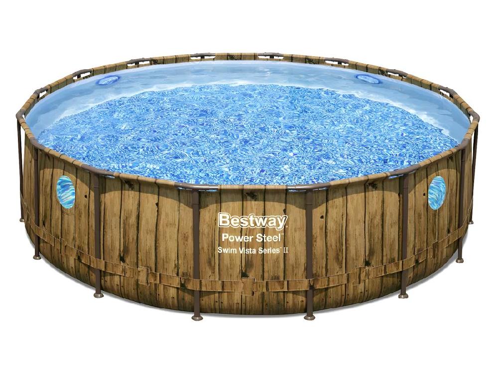 Vente Unique Piscine Tubulaire Power Steel SwimVista Avec Hublots Ronde 4 88 X 1 22 M - Bestway