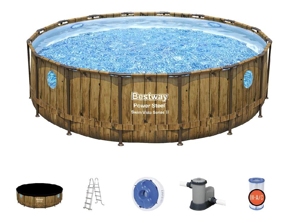 Vente Unique Piscine Tubulaire Power Steel SwimVista Avec Hublots Ronde 4 88 X 1 22 M - Bestway