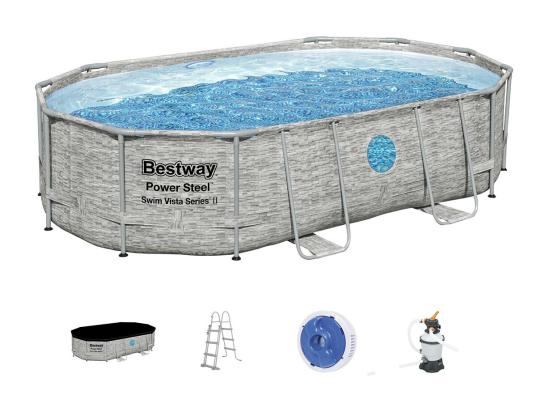 Vente Unique Piscine Tubulaire Power Steel SwimVista Avec Hublots Ovale 4 88 X 3 05 X 1 07 M - Bestway