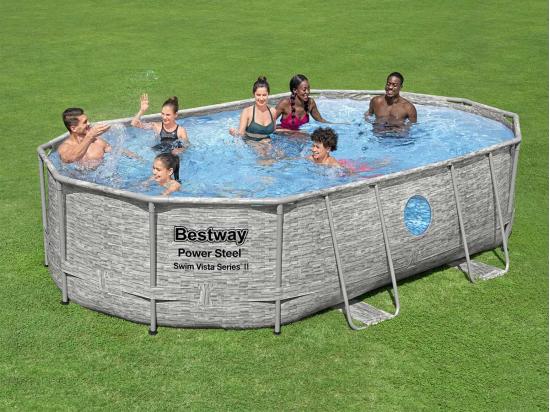 Vente Unique Piscine Tubulaire Power Steel SwimVista Avec Hublots Ovale 4 88 X 3 05 X 1 07 M - Bestway