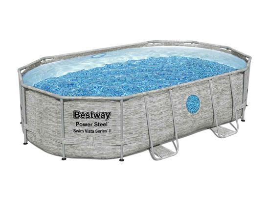 Vente Unique Piscine Tubulaire Power Steel SwimVista Avec Hublots Ovale 4 88 X 3 05 X 1 07 M - Bestway
