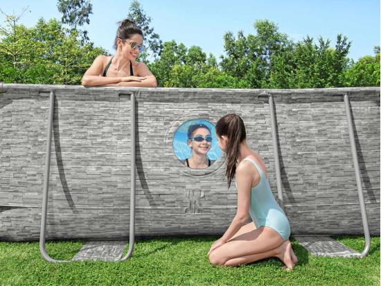 vente unique Piscine tubulaire Power Steel SwimVista avec hublots ovale 4 88 x 3 05 x 1 07 m - Bestway