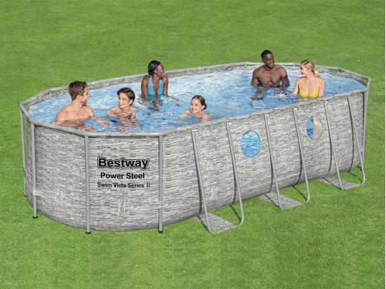 vente unique Piscine tubulaire Power Steel SwimVista avec hublots ovale 5 49 x 2 74 x 1 22 m - Bestway