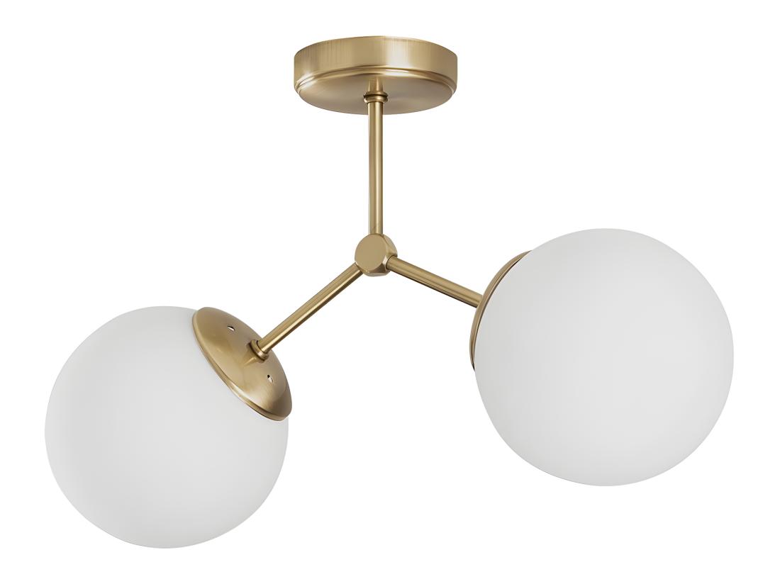 Vente Unique Plafonnier En Métal à 2 Globes - L.44 X H.28 Cm - Doré Et Blanc - DAMAR