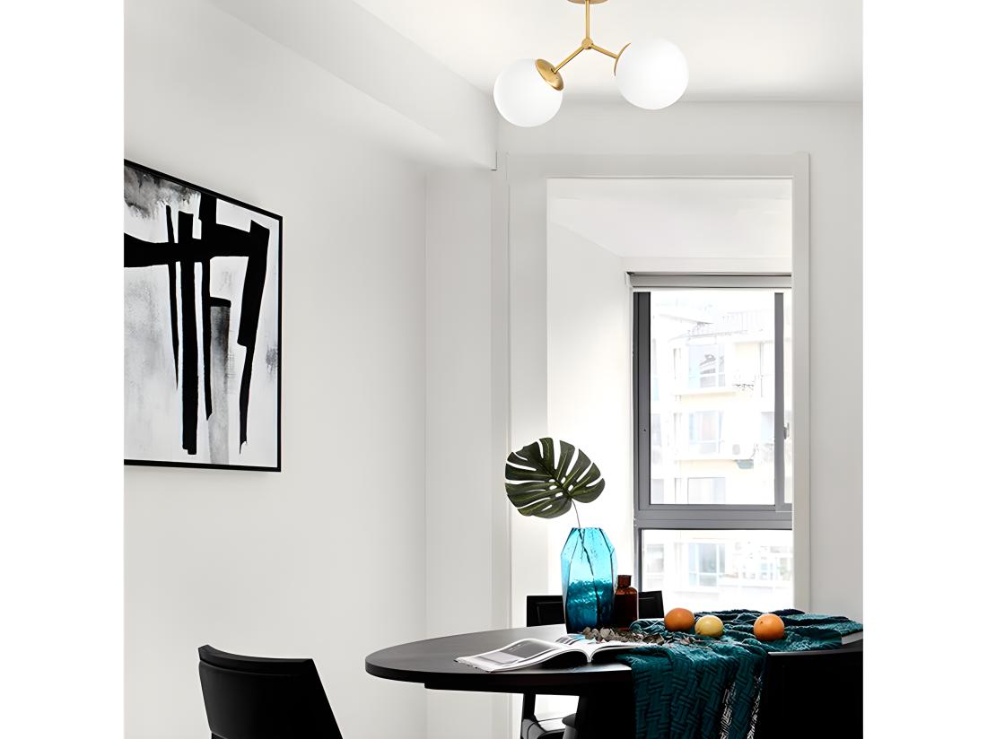 Vente Unique Plafonnier En Métal à 2 Globes - L.44 X H.28 Cm - Doré Et Blanc - DAMAR