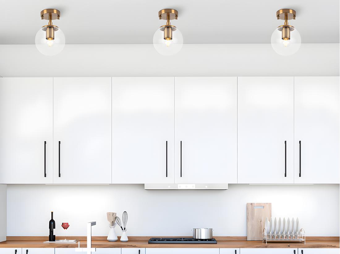 Vente Unique Plafonnier En Métal Avec Globe - D. 15 X H. 23 Cm - Vintage - BARLATI