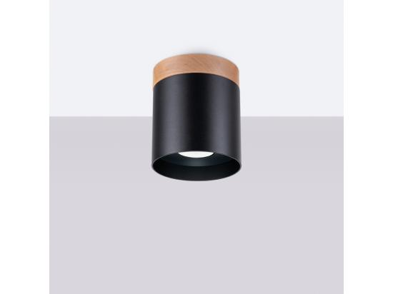 Vente Unique Plafonnier Rif Scandinave En Bois/aluminium - 1 Sources Lumineuses - L.12 X H.14 Cm - Noir/bois Naturel