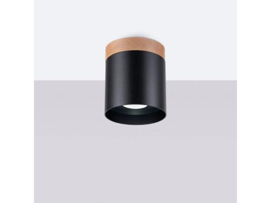 vente unique Plafonnier Rif scandinave en bois/aluminium - 1 sources lumineuses - L.12 x H.14 cm - noir/bois naturel