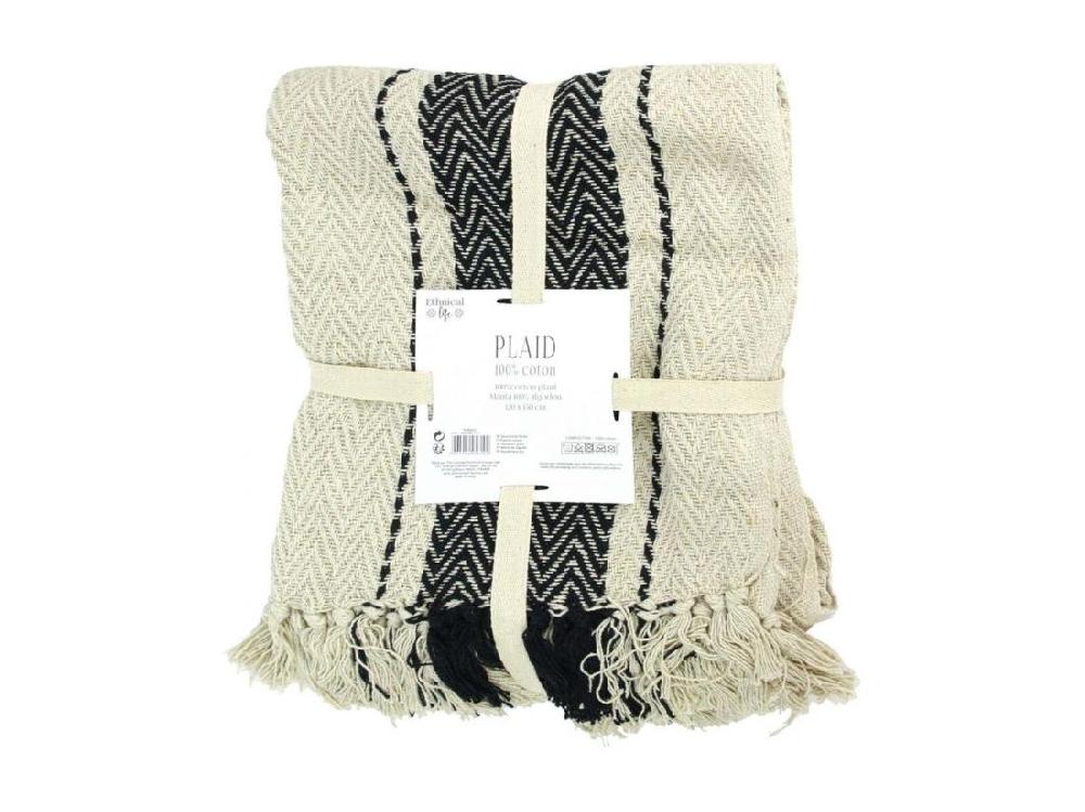 Vente Unique Plaid Déco à Rayures "Berbère" 120x150cm Écru