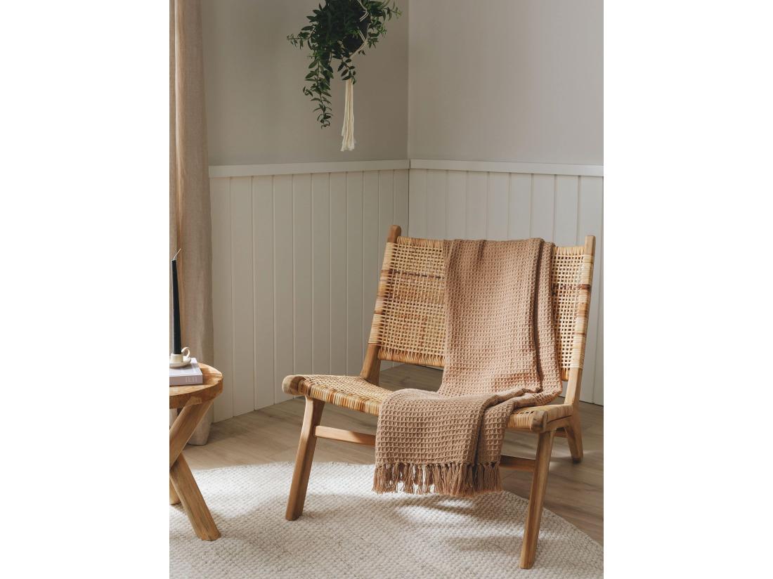 Vente Unique Plaid En Coton Amalia Marron Clair 125x150 Cm