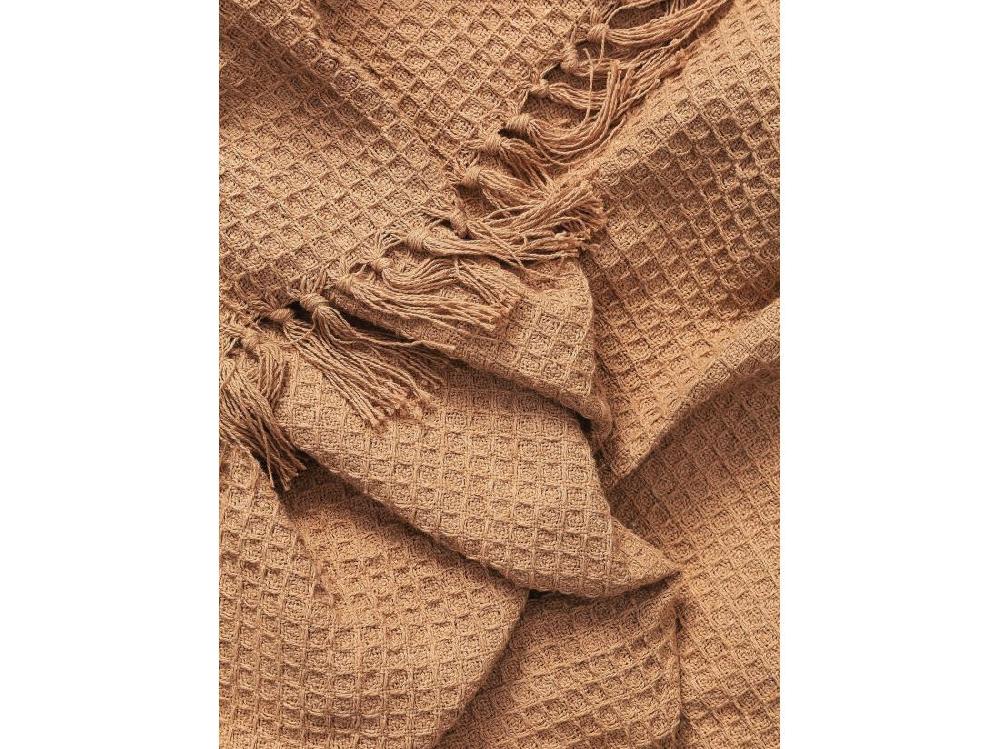 Vente Unique Plaid En Coton Amalia Marron Clair 125x150 Cm